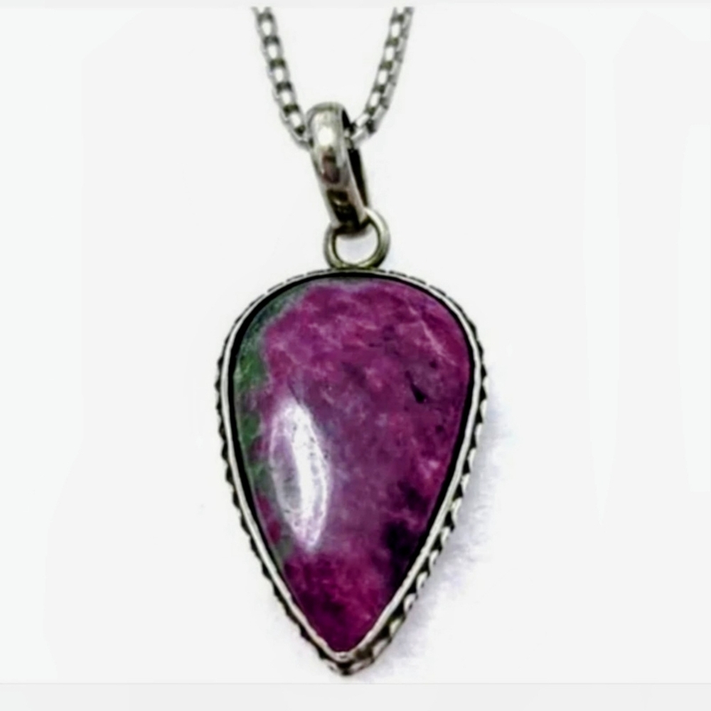 Gemstone Ruby Zoisite Necklace Teardrop Pendant S… - image 3